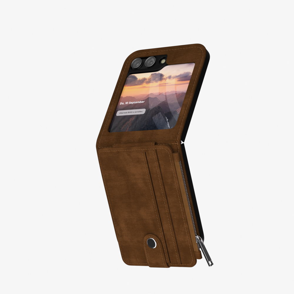 ShieldCase® ShieldCase Samsung Galaxy Z Flip 6 / Z Flip 7 FE Leder Case Abnehmbare Wallet (Braun)