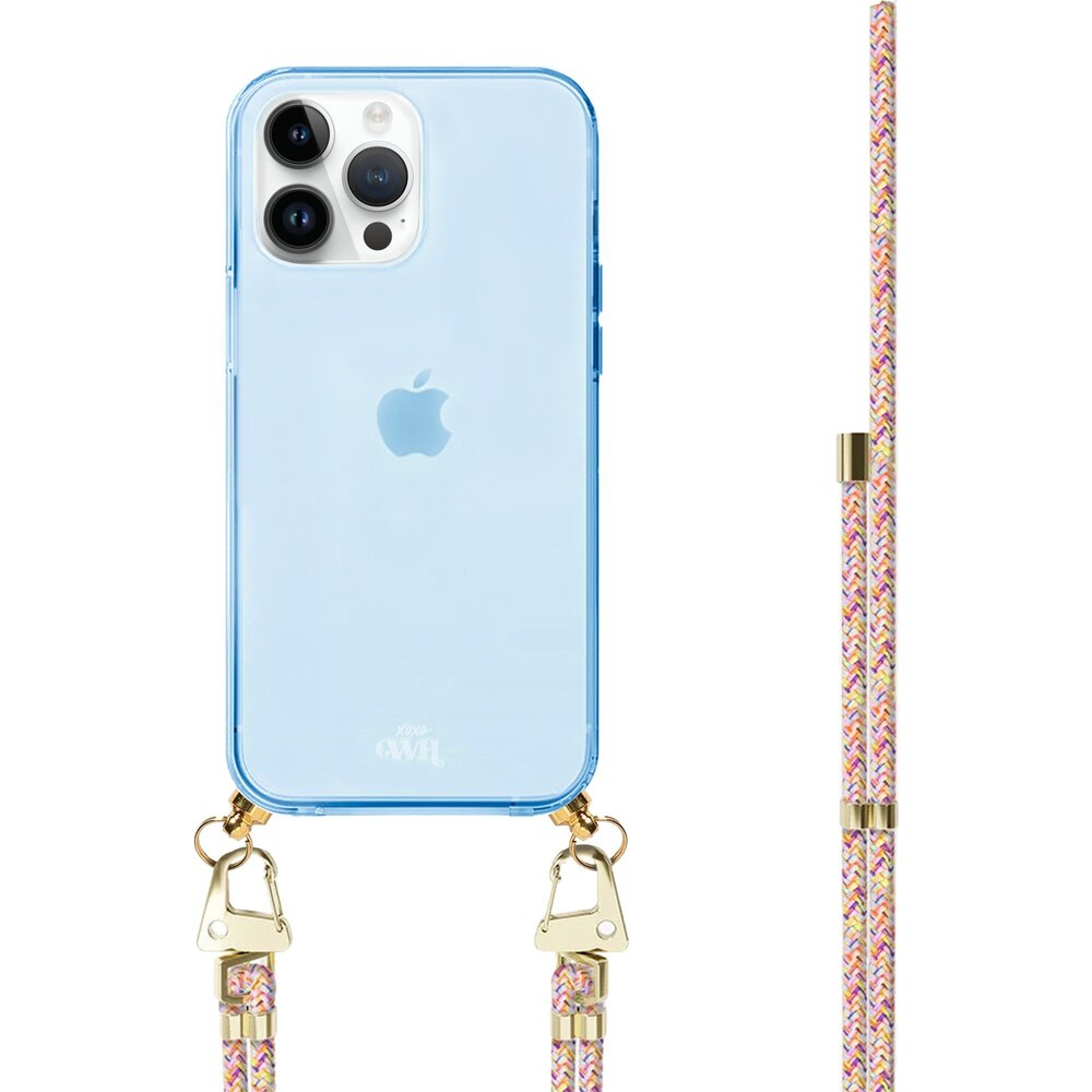 xoxo Wildhearts xoxo Wildhearts iPhone 15 Pro Max Blau Hülle mit Rainbow Vibes Kordel xoxo Wildhearts xoxo Wildhearts iPhone 15 Pro Max Blau Hülle mit Rainbow Vibes Kordel