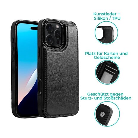 ShieldCase® ShieldCase Wallet Case iPhone 16 Pro Max (Schwarz)