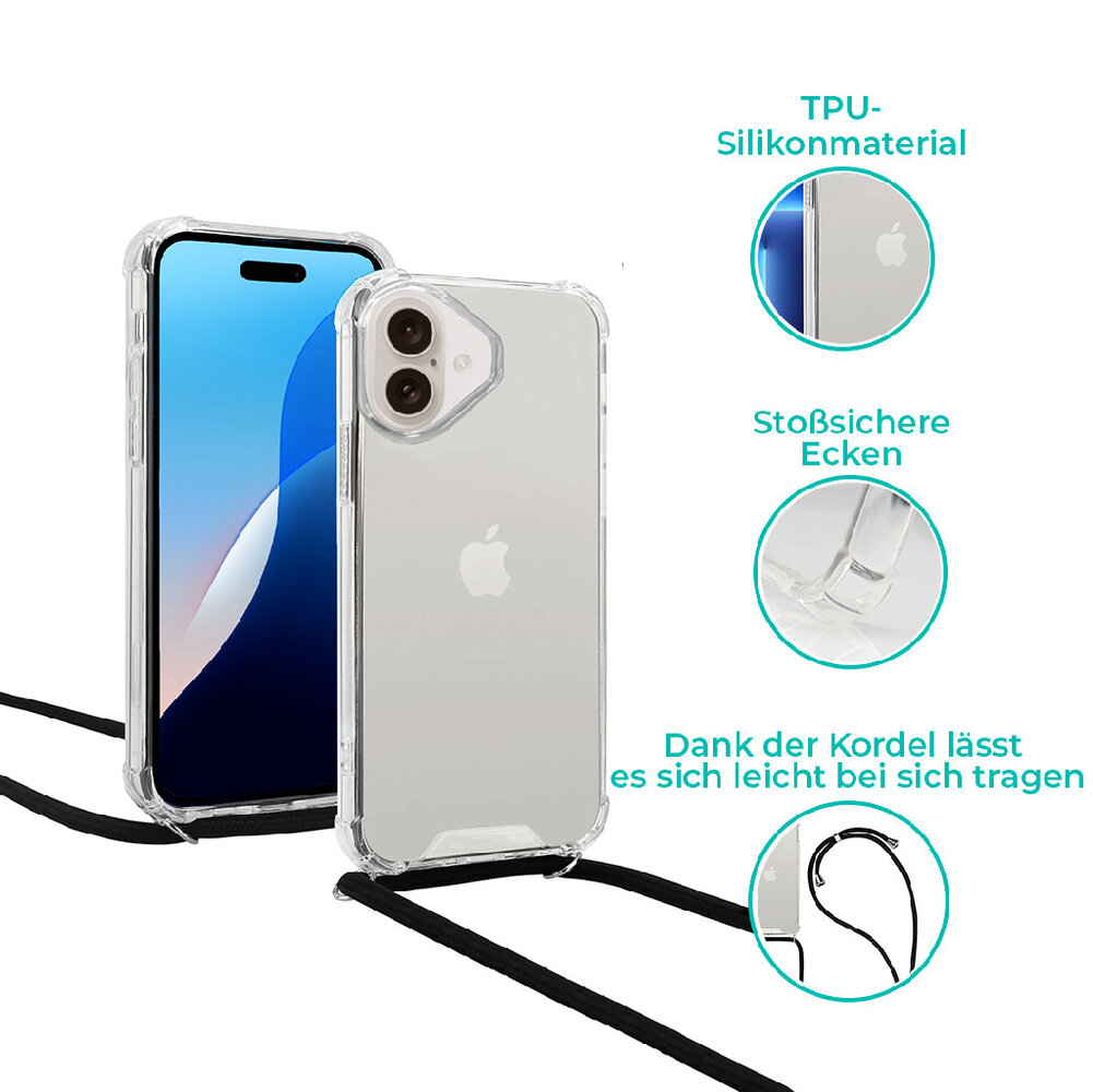 ShieldCase® ShieldCase Shock Case mit Band iPhone 16 (Transparent)