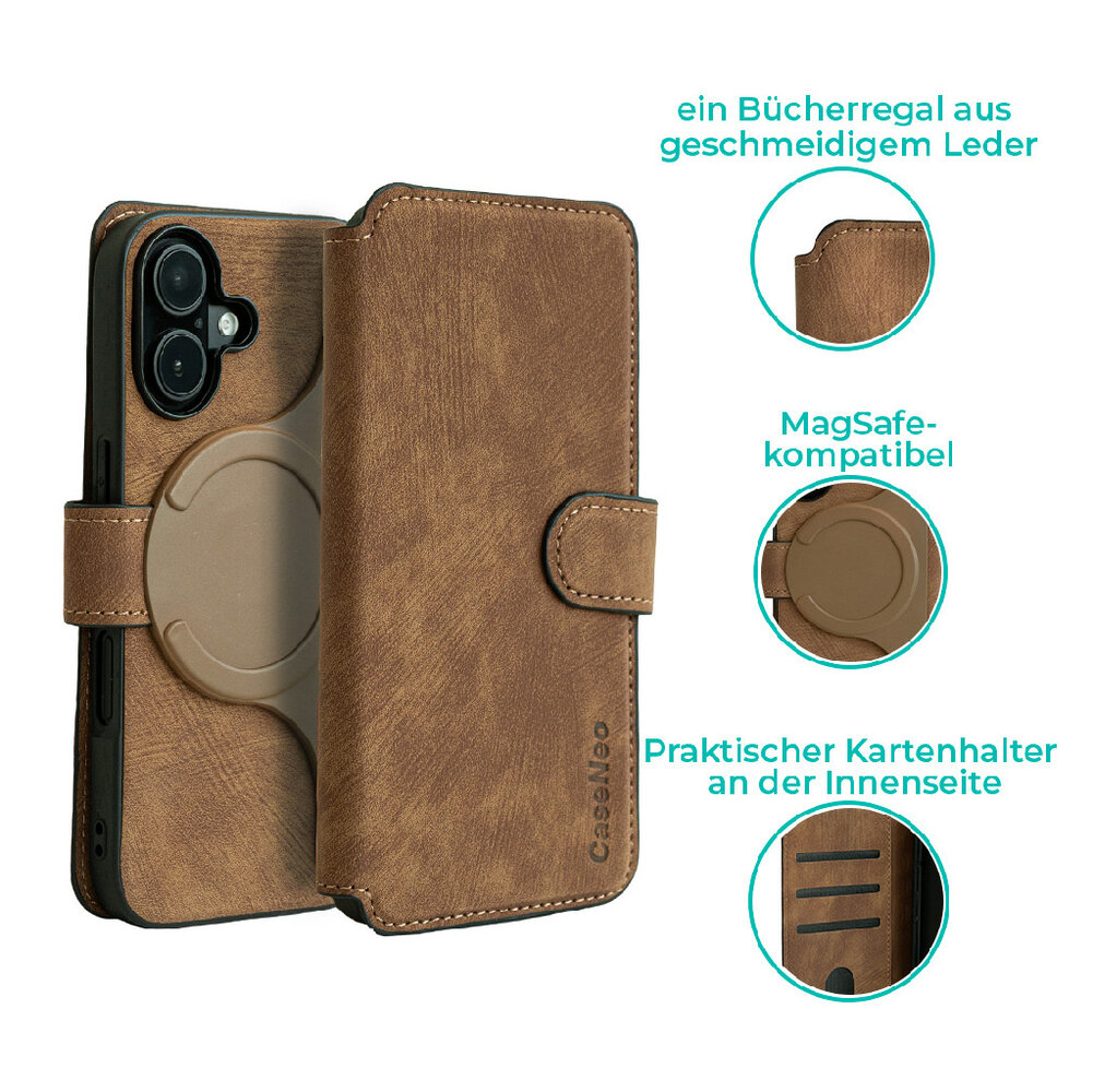 Coverzs Coverzs 2-in-1 MagSafe Book Case iPhone 16 (Braun) Coverzs Coverzs 2-in-1 MagSafe Book Case iPhone 16 (Braun)
