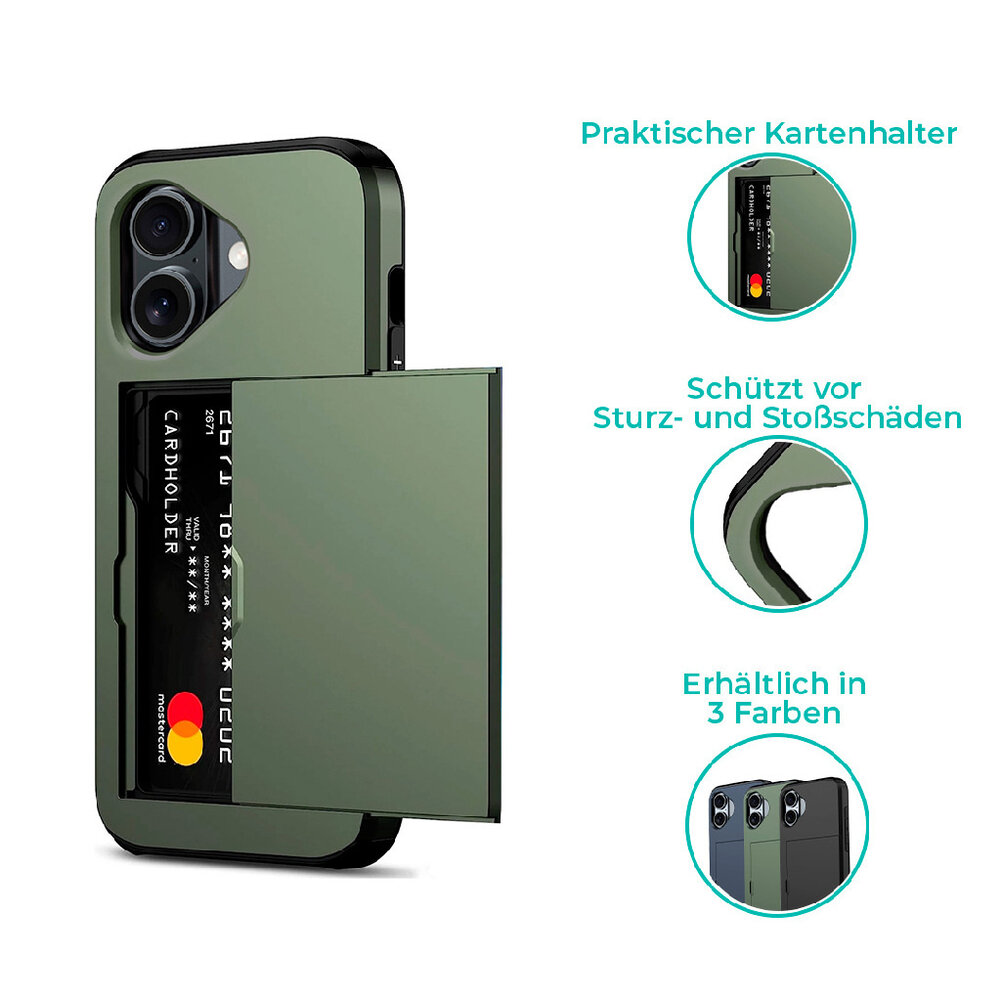 ShieldCase® ShieldCase Kartenfach Hülle mit Schieb iPhone 16 (Dunkelgrün) ShieldCase® ShieldCase Kartenfach Hülle mit Schieb iPhone 16 (Dunkelgrün)