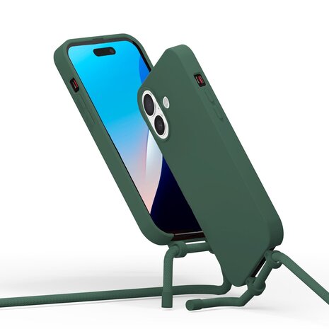 Coverzs Coverzs Silikon Hülle mit Band iPhone 16 (Dunkelgrün)