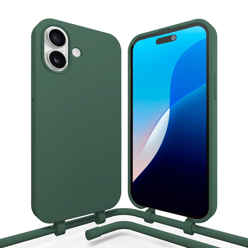Coverzs Coverzs Silikon Hülle mit Band iPhone 16 (Dunkelgrün)