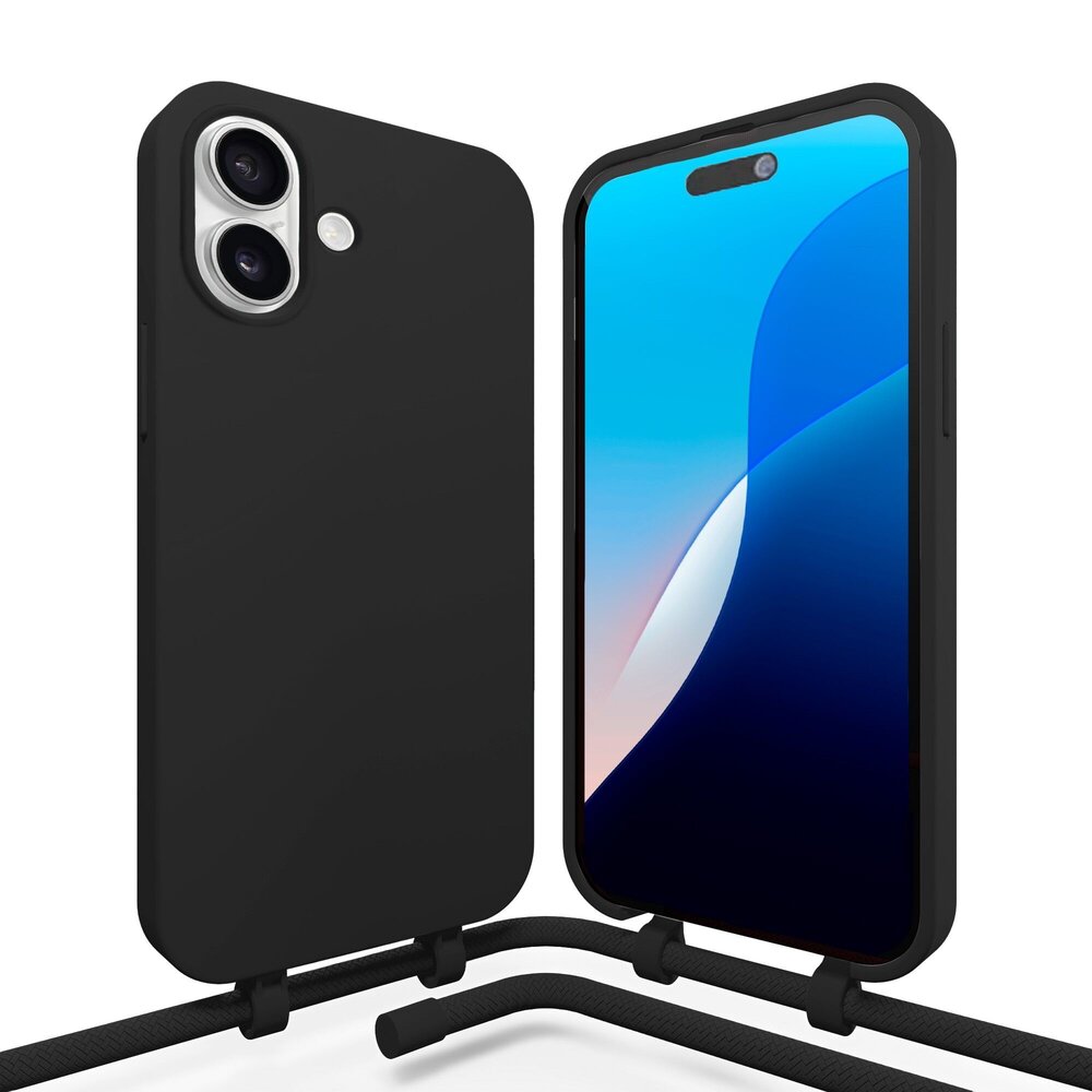 Coverzs Coverzs Silikon Hülle mit Band iPhone 16 (Schwarz)