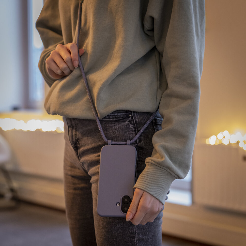 Coverzs Coverzs Silikon Hülle mit Band iPhone 16 (Graublau) Coverzs Coverzs Silikon Hülle mit Band iPhone 16 (Graublau)