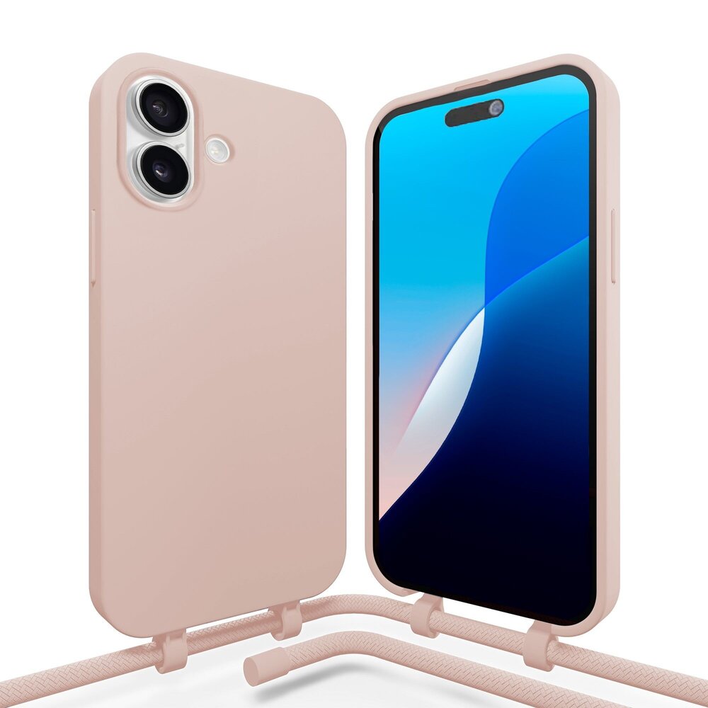 Coverzs Coverzs Silikon Hülle mit Band iPhone 16 Plus (Rosa)