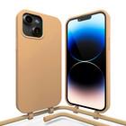 Coverzs Coverzs iPhone 15 Plus Silikon Hülle mit Kord (Beige)