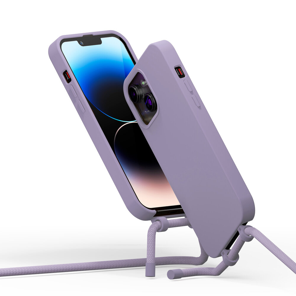 Coverzs Coverzs iPhone 15 Plus Silikon Hülle mit Kord (Lila) Coverzs Coverzs iPhone 15 Plus Silikon Hülle mit Kord (Lila)