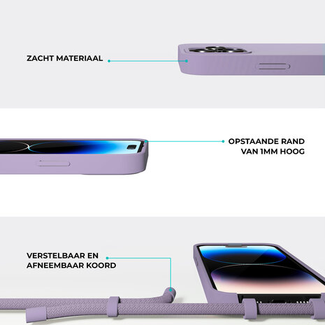 Coverzs Coverzs iPhone 15 Plus Silikon Hülle mit Kord (Lila) Coverzs Coverzs iPhone 15 Plus Silikon Hülle mit Kord (Lila)