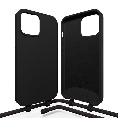 Coverzs Coverzs iPhone 15 Plus Silikon Hülle mit Kord (zwart)