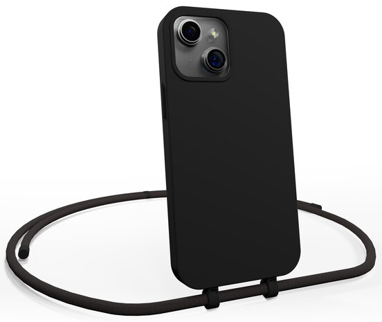 Coverzs Coverzs iPhone 15 Plus Silikon Hülle mit Kord (zwart)