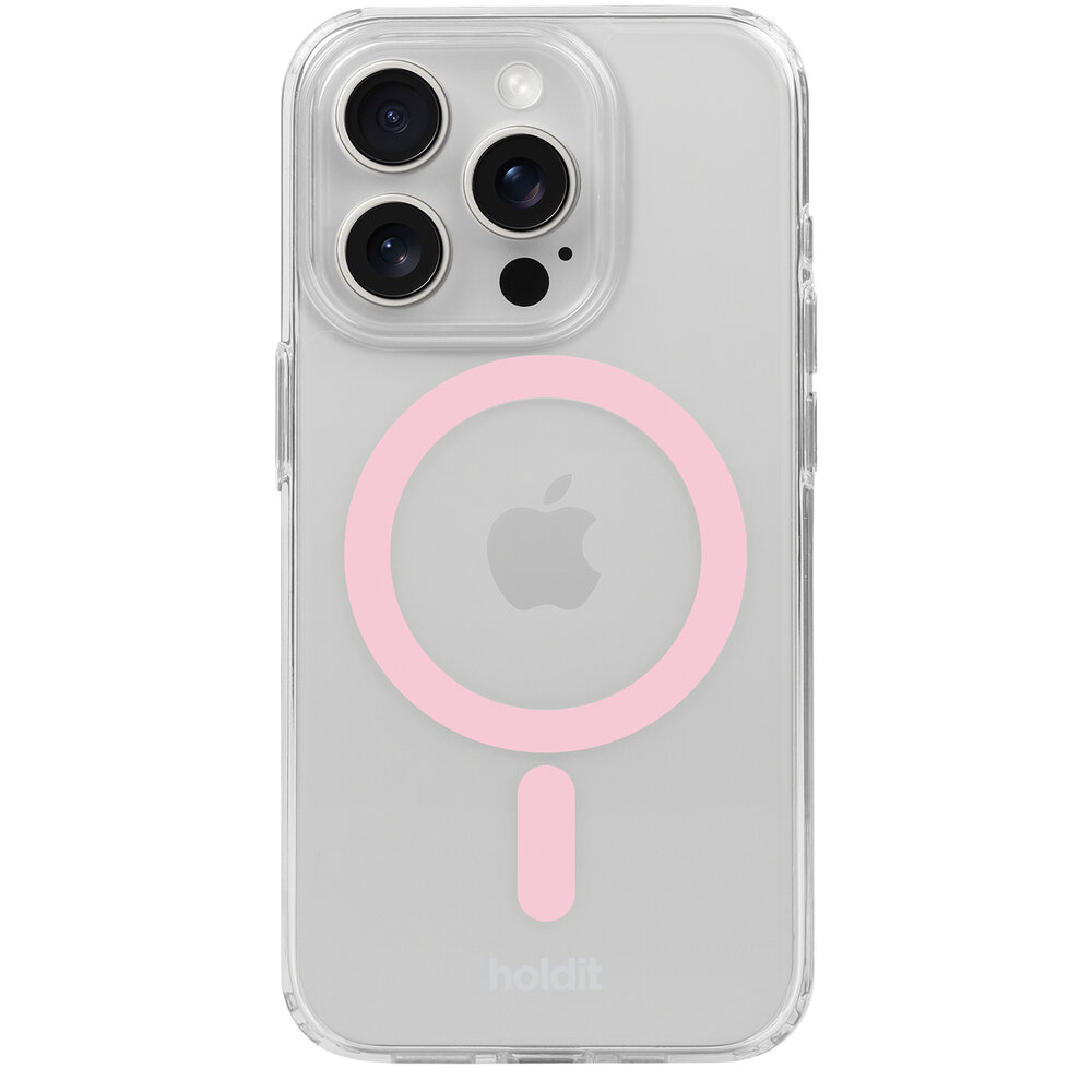 Holdit Holdit iPhone 15 Pro MagSafe Silikonhülle (Transparent/Rosa)