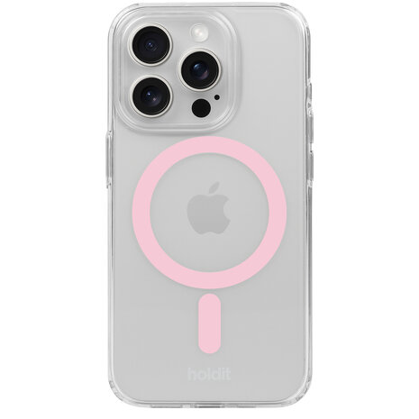 Holdit Holdit iPhone 15 Pro MagSafe Silikonhülle (Transparent/Rosa)