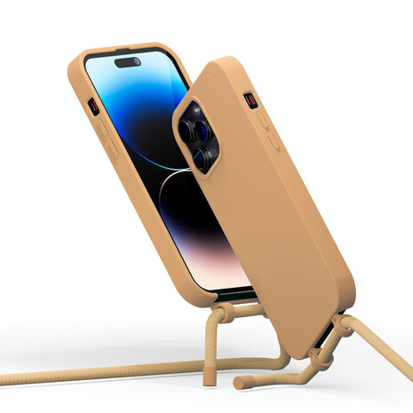 Coverzs Coverzs iPhone 15 Pro Max Silikon Hülle mit Kord (Beige)