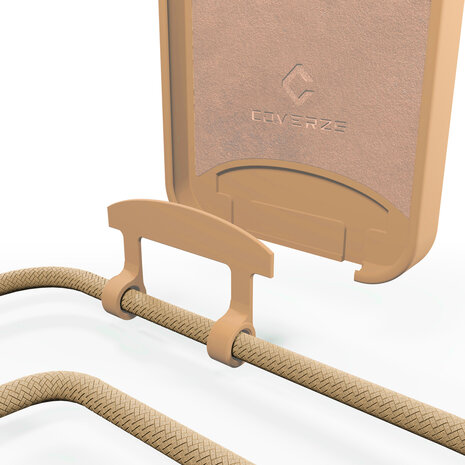 Coverzs Coverzs iPhone 15 Pro Max Silikon Hülle mit Kord (Beige)