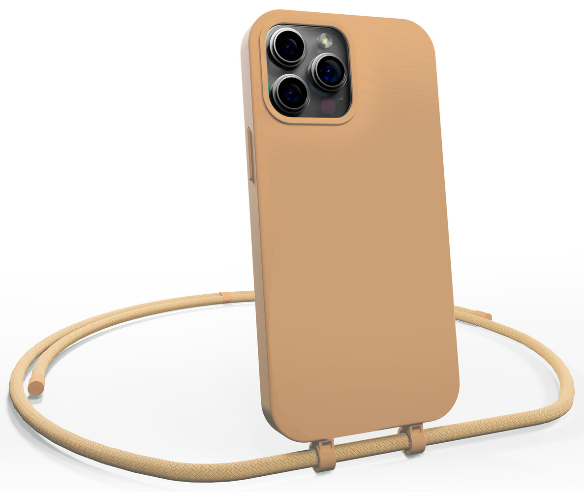 Coverzs Coverzs iPhone 15 Pro Max Silikon Hülle mit Kord (Beige)
