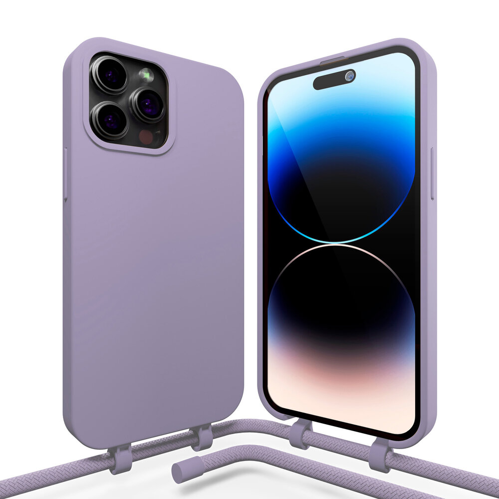 Coverzs Coverzs iPhone 15 Pro Max Silikon Hülle mit Kord (Lila)