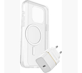 Otterbox OtterBox iPhone 15 Pro Max KIT Symmetry MagSafe Hülle mit Displayschutzfolien & EU USB-C 30w Snelladegerät (Weiß)