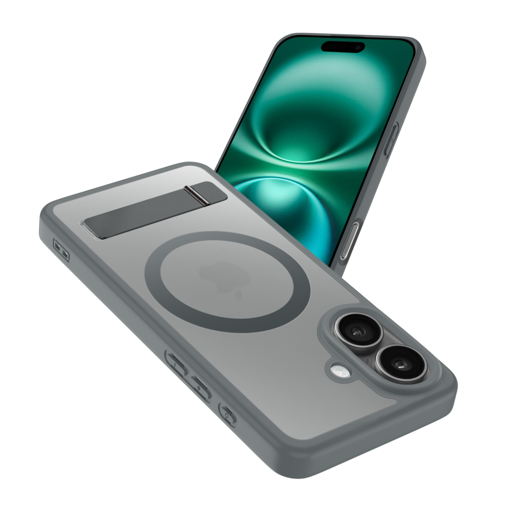 Coverzs Coverzs iPhone 16 matte MagSafe Hülle mit Ständer (Grau) Coverzs Coverzs iPhone 16 matte MagSafe Hülle mit Ständer (Grau)