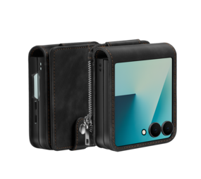 Samsung Galaxy Z Flip 7 Lederhülle mit Abnehmbare Wallet (Schwarz)