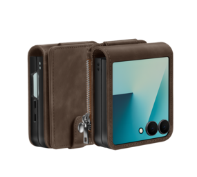 Samsung Galaxy Z Flip 7 Lederhülle mit Abnehmbare Wallet (Braun)