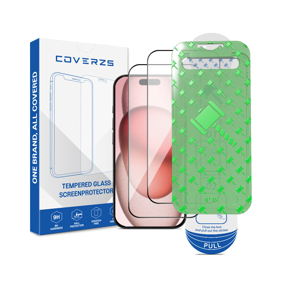 Coverzs Coverzs iPhone 15 Displayschutz aus gehärtetem Glas mit Rahmen (2-Pack) Coverzs Coverzs iPhone 15 Displayschutz aus gehärtetem Glas mit Rahmen (2-Pack)
