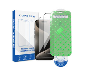 Coverzs iPhone 15 Pro Displayschutz aus gehärtetem Glas mit Rahmen (2-Pack) Coverzs iPhone 15 Pro Displayschutz aus gehärtetem Glas mit Rahmen (2-Pack)