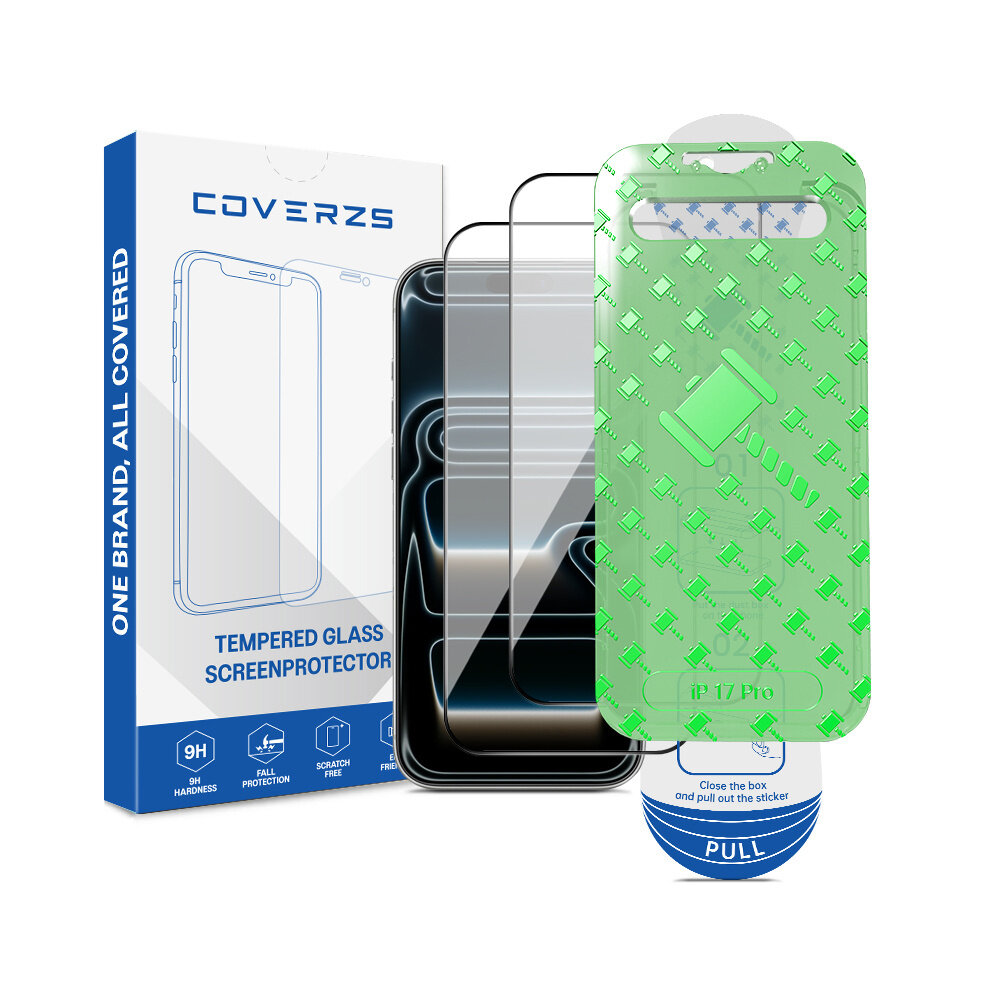 Coverzs Coverzs iPhone 17 Pro Displayschutz aus gehärtetem Glas mit Rahmen (2-Pack) Coverzs Coverzs iPhone 17 Pro Displayschutz aus gehärtetem Glas mit Rahmen (2-Pack)