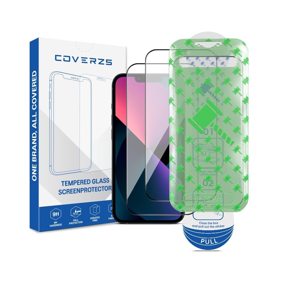 Coverzs Coverzs iPhone 13 Pro Displayschutz aus gehärtetem Glas mit Rahmen (2-er Set)