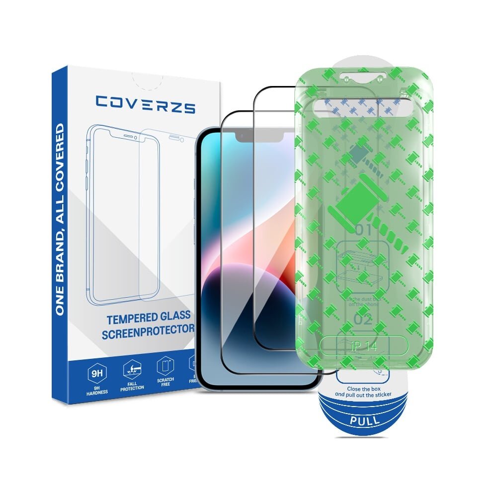 Coverzs Coverzs iPhone 14 Displayschutz aus gehärtetem Glas mit Rahmen (2-er Set)