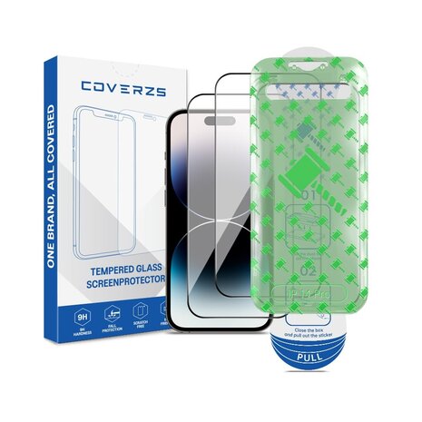 Coverzs Coverzs iPhone 14 Pro Displayschutz aus gehärtetem Glas mit Rahmen (2-er Set)