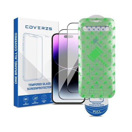 Coverzs Coverzs iPhone 14 Pro Max Displayschutz aus gehärtetem Glas mit Rahmen (2-er Set)