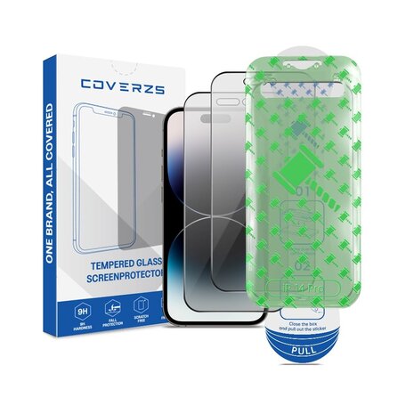 Coverzs Coverzs iPhone 14 Pro Privacy Displayschutz aus gehärtetem Glas mit Rahmen (2-er Set)