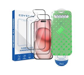 Coverzs iPhone 15 Flexibles PMMA-Glas Displayschutz mit Rahmen (2-er Set)