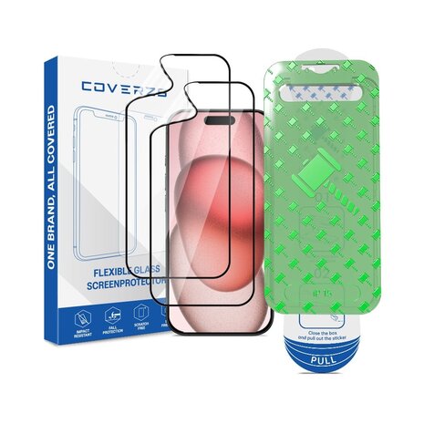 Coverzs Coverzs iPhone 15 Flexibles PMMA-Glas Displayschutz mit Rahmen (2-er Set)