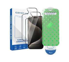 Coverzs iPhone 15 Pro Flexibles PMMA-Glas Displayschutz mit Rahmen (2-er Set)
