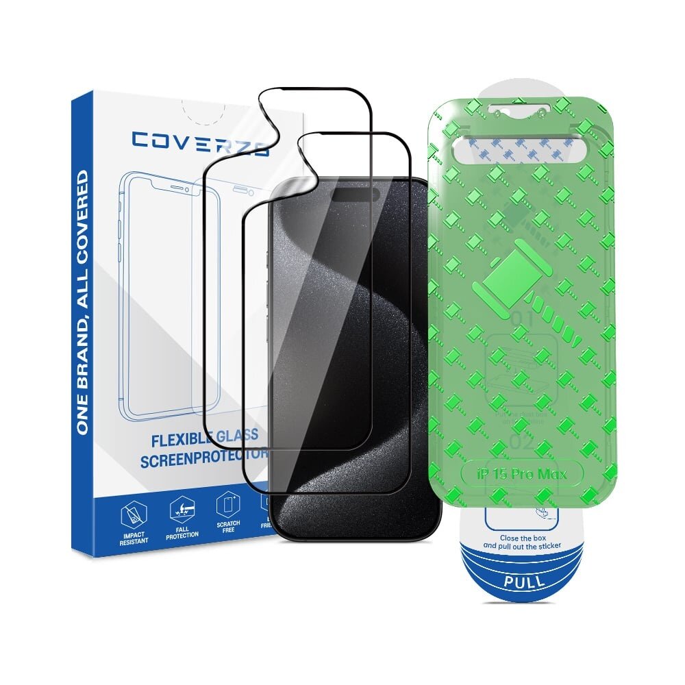 Coverzs Coverzs iPhone 15 Pro Max Flexibles PMMA-Glas Displayschutz mit Rahmen (2-er Set) Coverzs Coverzs iPhone 15 Pro Max Flexibles PMMA-Glas Displayschutz mit Rahmen (2-er Set)