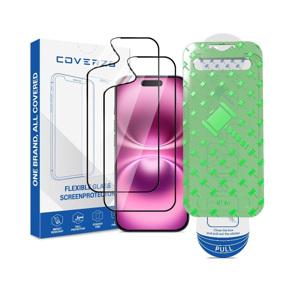 Coverzs Coverzs iPhone 16 Flexibles PMMA-Glas Displayschutz mit Rahmen (2-er Set)