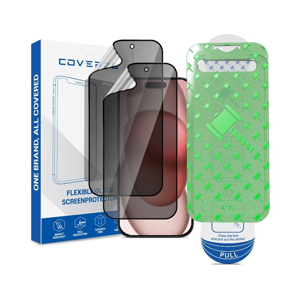 Coverzs Coverzs iPhone 15 Flexibles PMMA-Glas Privacy Displayschutz mit Rahmen (2-er Set) Coverzs Coverzs iPhone 15 Flexibles PMMA-Glas Privacy Displayschutz mit Rahmen (2-er Set)