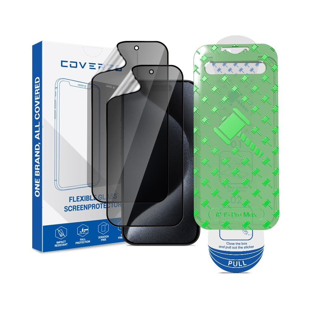 Coverzs Coverzs iPhone 15  Pro Max Flexibles PMMA-Glas Privacy Displayschutz mit Rahmen (2-er Set)