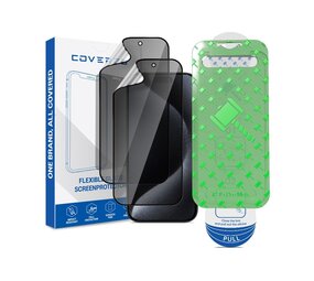 Coverzs iPhone 15  Pro Max Flexibles PMMA-Glas Privacy Displayschutz mit Rahmen (2-er Set)