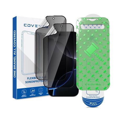 Coverzs Coverzs iPhone 16 Pro Max Flexibles PMMA-Glas Privacy Displayschutz mit Rahmen (2-er Set)
