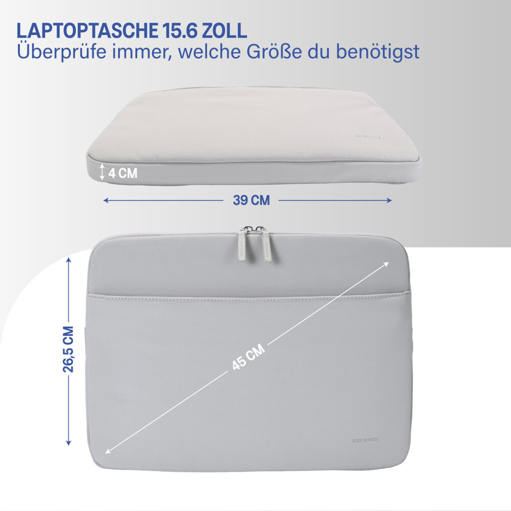 Coverzs Coverzs Luxus-Laptop-Hülle mit zusätzlichem Fach - 15,6 Zoll (hellgrau)