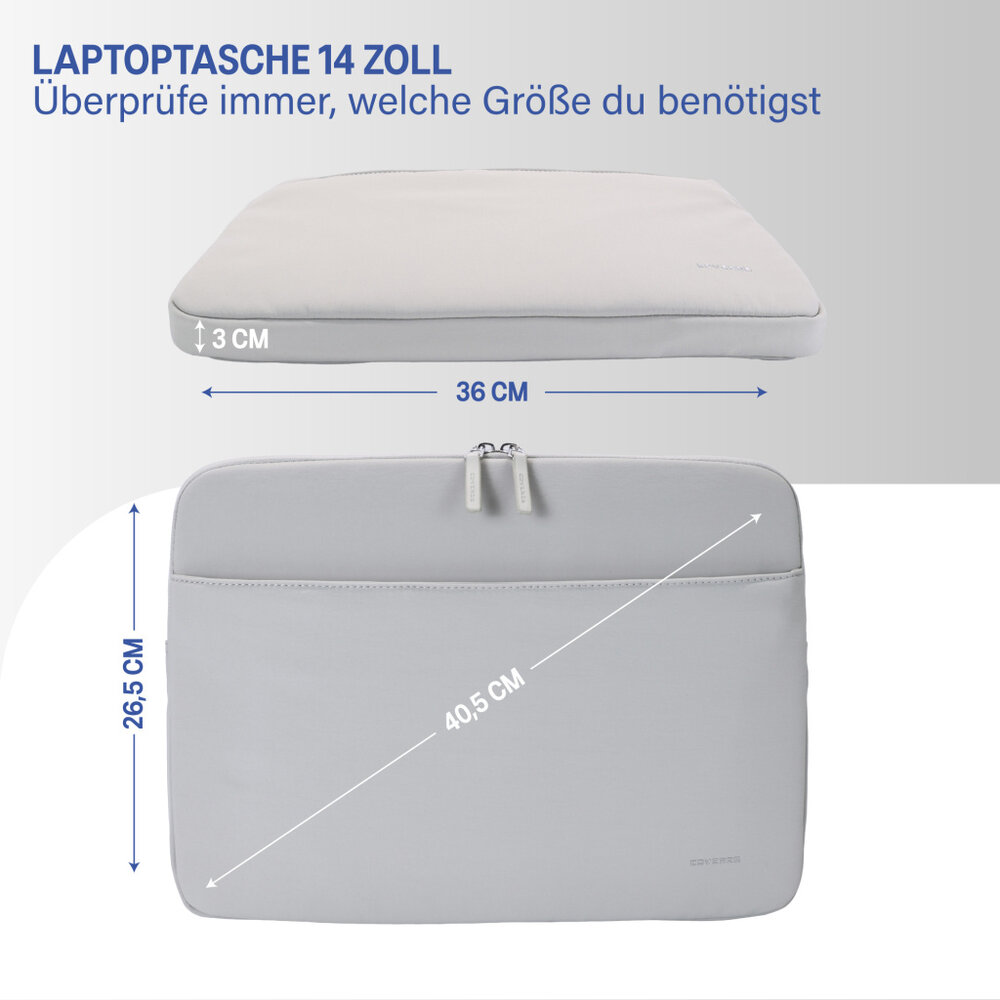 Coverzs Coverzs Luxus-Laptop-Hülle mit zusätzlichem Fach - 14 Zoll (hellgrau)