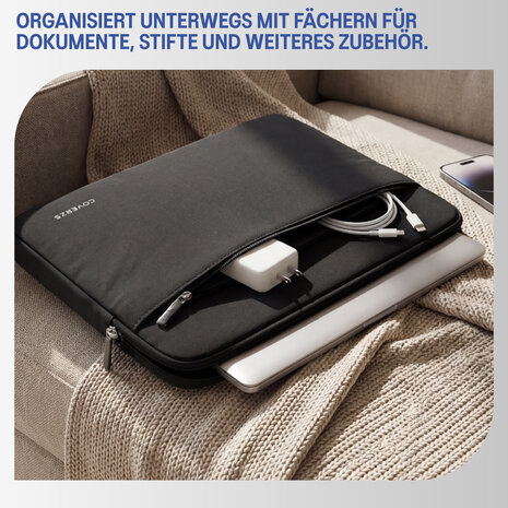 Coverzs Coverzs Luxus-Laptop-Hülle mit zusätzlichem Fach - 15,6 Zoll (schwarz)