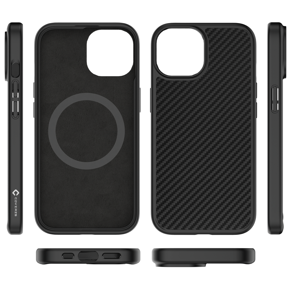 Coverzs Coverzs iPhone 15 Kevlar MagSafe Silikonhülle (Schwarz)