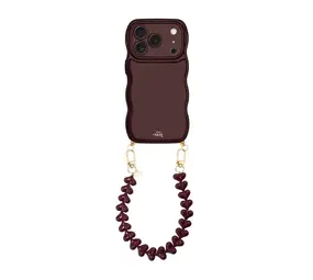 xoxo Wildhearts Glossy Wavy Cord Case Burgundy - Funky Hearts (Burgundy) - iPhone 17 Pro