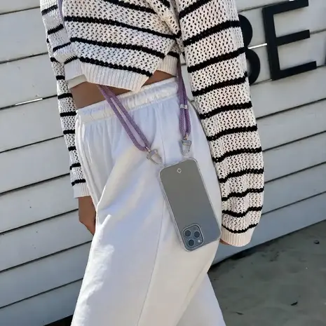 Coverzs Coverzs Transparente Hülle mit lilanem Band iPhone 12 Pro Max