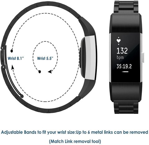 Strap-it® Strap-it Fitbit Charge 2 Gliederarmband (Schwarz)